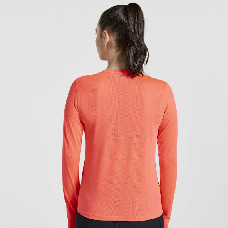 Saucony Stopwatch Graphic Long Sleeve Women's T-Shirt Orange | IRELAND JFYQ