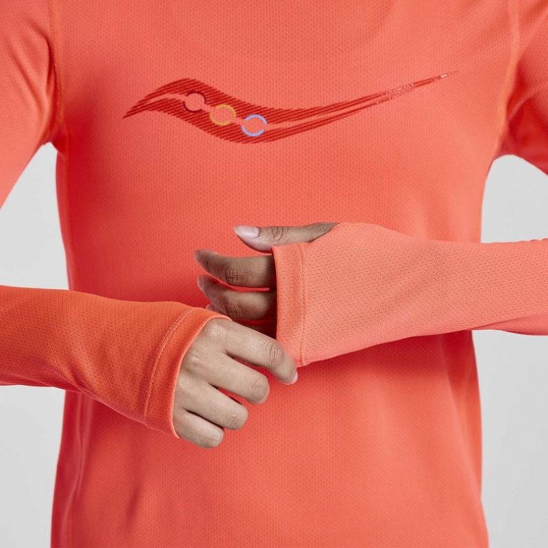 Saucony Stopwatch Graphic Long Sleeve Women's T-Shirt Orange | IRELAND JFYQ