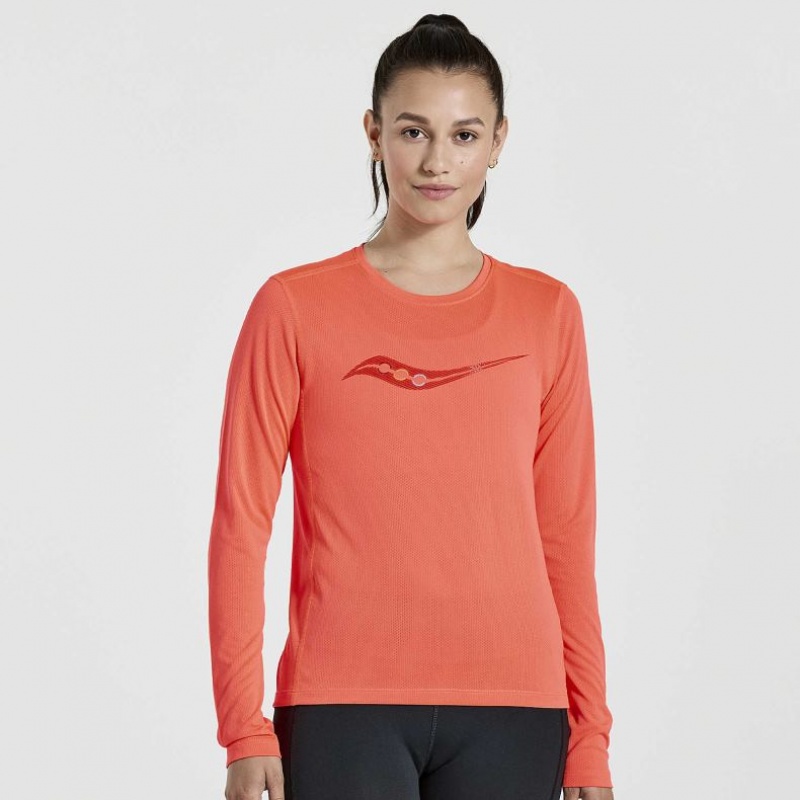 Saucony Stopwatch Graphic Long Sleeve Women\'s T-Shirt Orange | IRELAND JFYQ