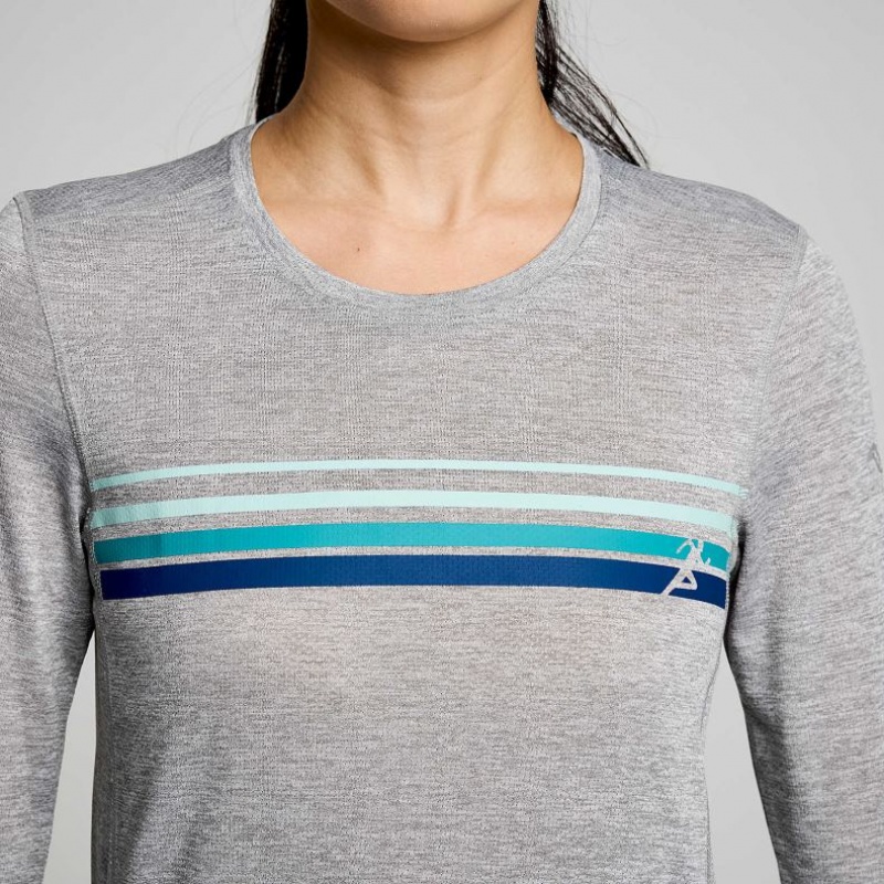 Saucony Stopwatch Graphic Long Sleeve Women's T-Shirt Light Grey | IRELAND STLI