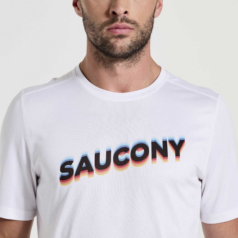 Saucony Stopwatch Graphic Short Sleeve Men's T-Shirt White | IRELAND DCJS