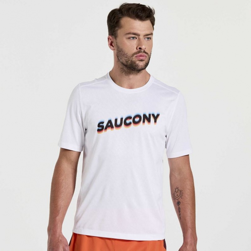 Saucony Stopwatch Graphic Short Sleeve Men\'s T-Shirt White | IRELAND DCJS