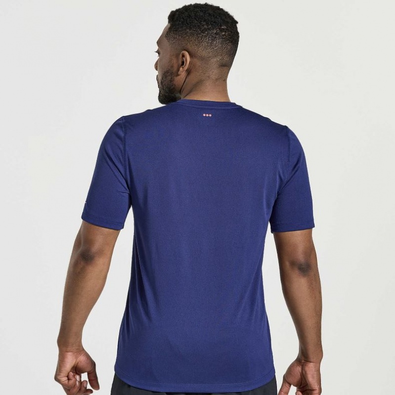 Saucony Stopwatch Graphic Short Sleeve Men's T-Shirt Navy | IRELAND NUZG