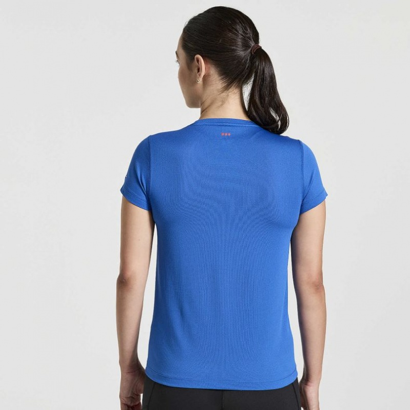 Saucony Stopwatch Graphic Short Sleeve Women's T-Shirt Blue | IRELAND MFKQ