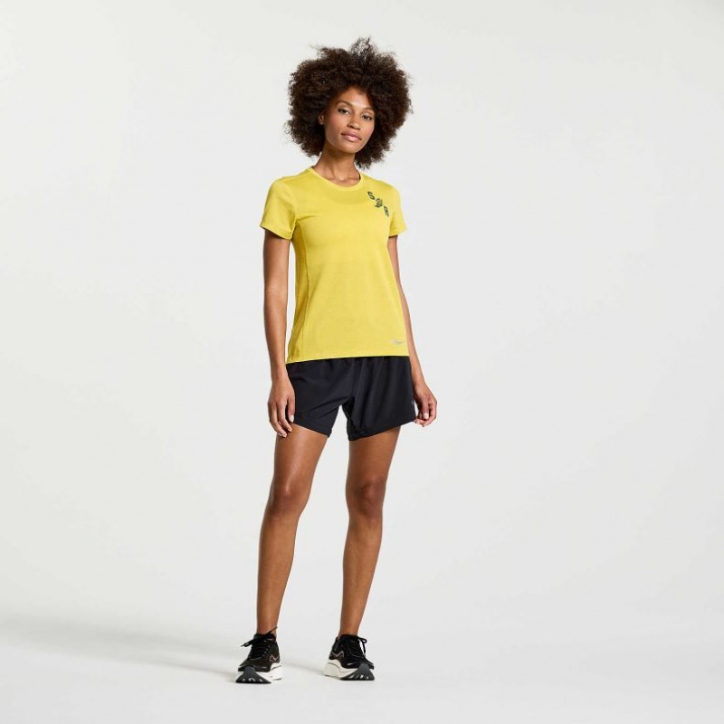 Saucony Stopwatch Graphic Short Sleeve Women's T-Shirt Yellow | IRELAND URVN