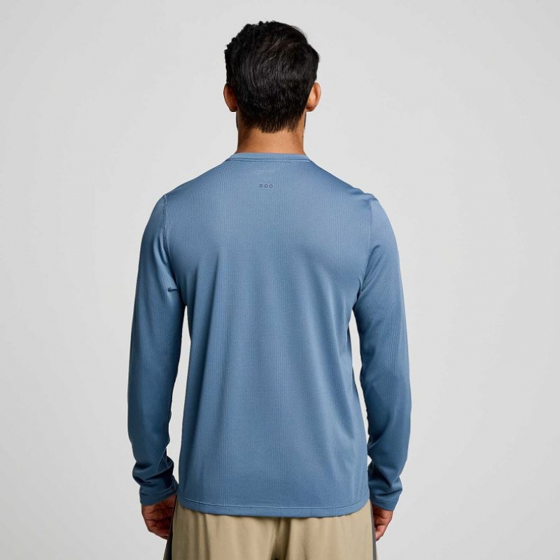 Saucony Stopwatch Long Sleeve Men's T-Shirt Blue | IRELAND XIHJ