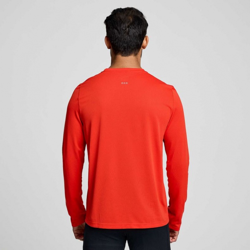 Saucony Stopwatch Long Sleeve Men's T-Shirt Red | IRELAND OVQT