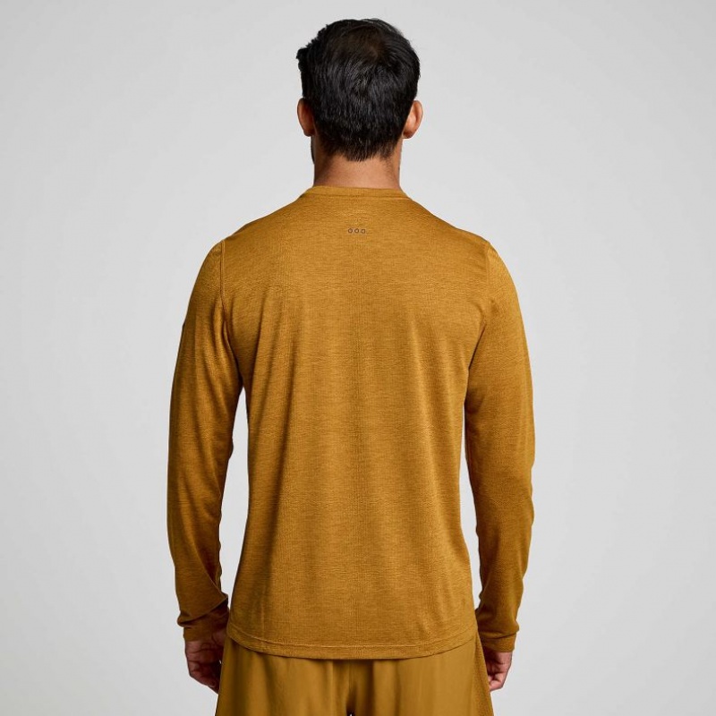 Saucony Stopwatch Long Sleeve Men's T-Shirt Brown | IRELAND VFGH