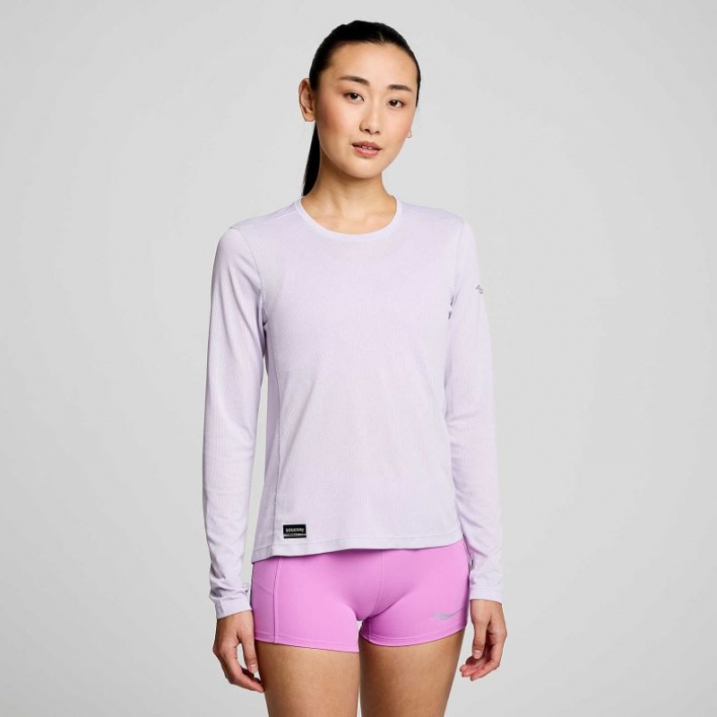 Saucony Stopwatch Long Sleeve Women\'s T-Shirt Purple | IRELAND NUKQ