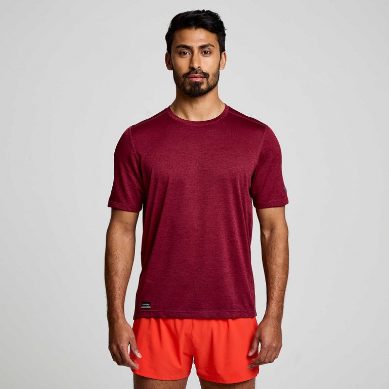 Saucony Stopwatch Short Sleeve Men\'s T-Shirt Burgundy | IRELAND LMEO