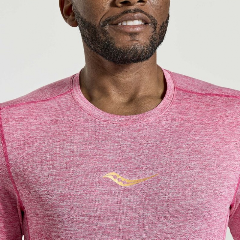 Saucony Stopwatch Short Sleeve Men's T-Shirt Pink | IRELAND ZQAF